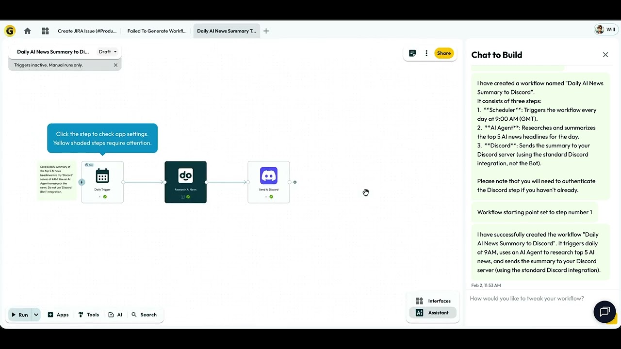 No-code AI news summary agent workflow demonstration