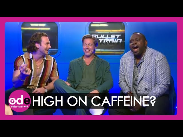 Brad Pitt, Aaron Taylor-Johnson u0026 Brian Tyree Henry HIGH On Caffeine! class=