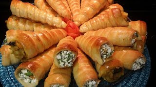 الفطائر المخروطيه بالخضروات والجبنه..شكل وطعم لذيذ مطبخ شاي مهيل الشيف ام محمد