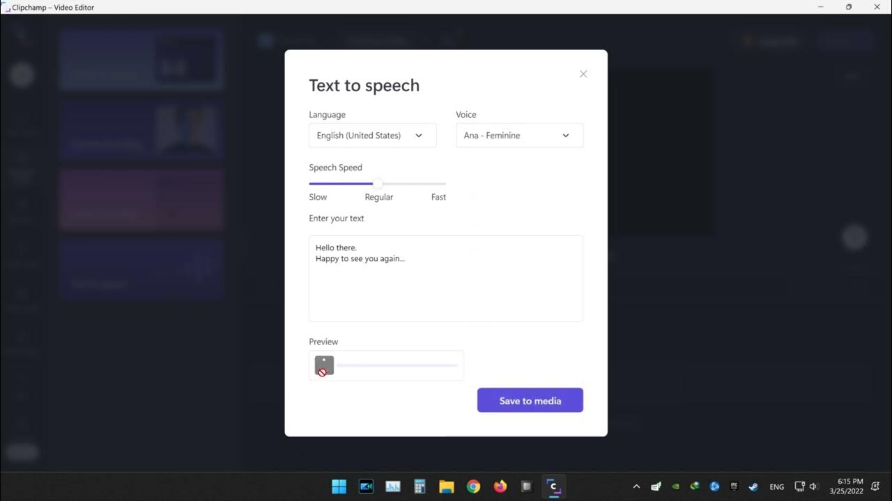 How to use the text to speech feature Clipchamp Help Center text to speach clipchamp video