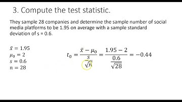 Complete a hypothesis test for the mean with population stnd dev unknown - critical value approach
