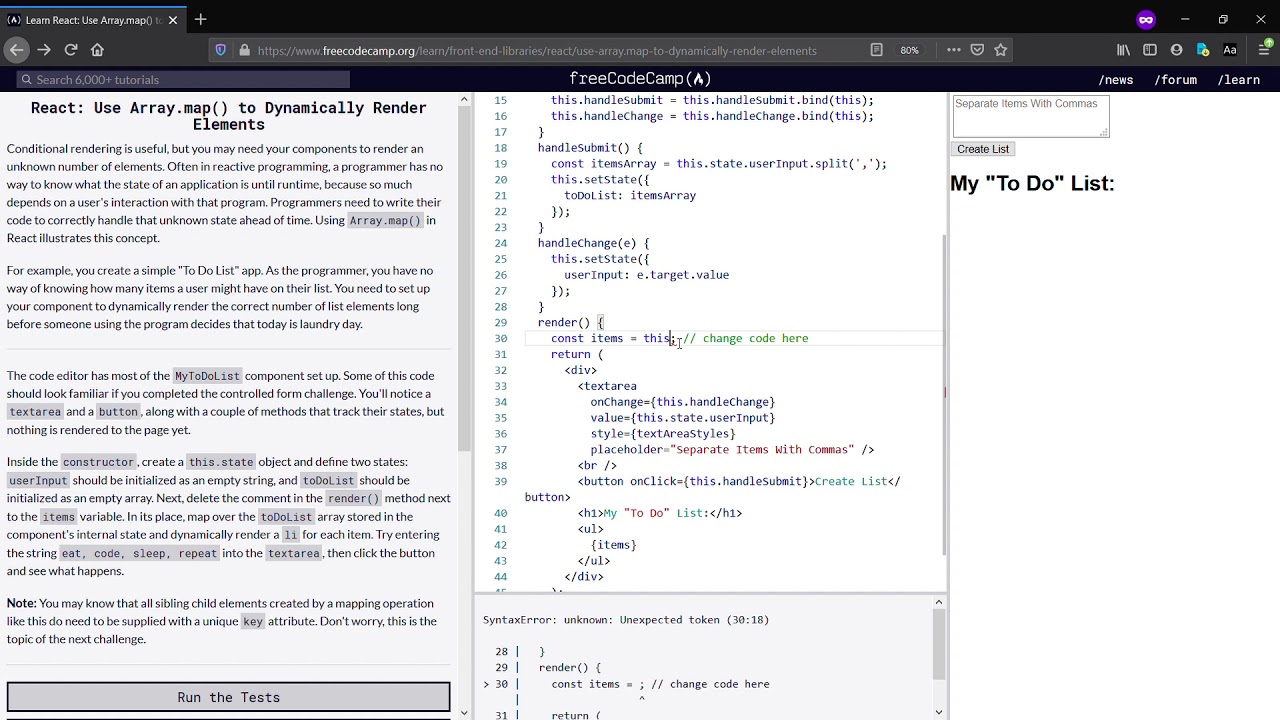 Learn React  Use Array map to Dynamically Render Elements   freeCodeCamp.org(Day-15)