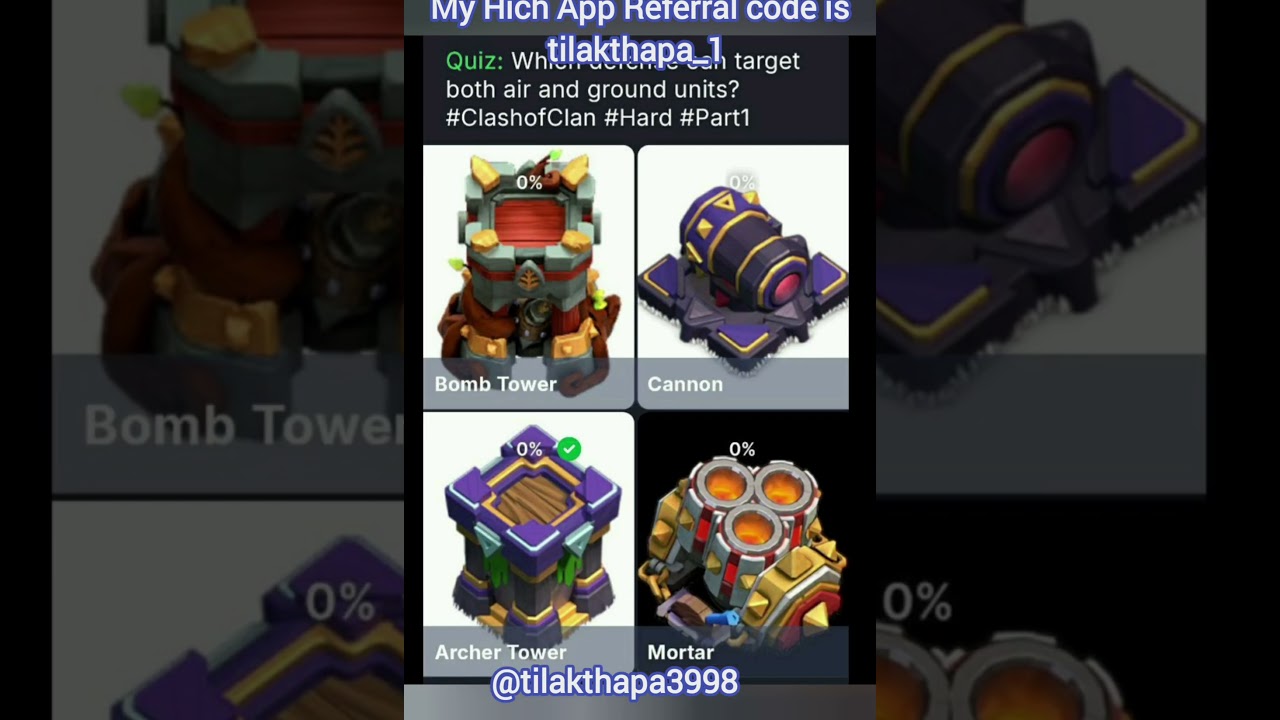 Clash of Clans Quizzes Answers/ Hich App for Free Earning Pounds with a Short