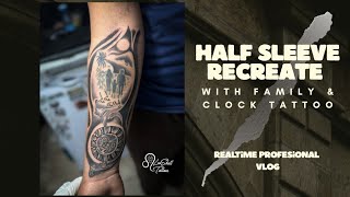 Halfsleeve Recreate With Family & Clock Theme | Tattoo Tutorial | Soft Shading | Freehand Tattoos screenshot 1