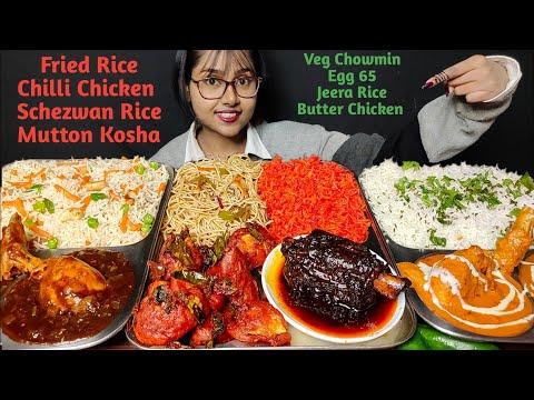 Eating Fried Rice, Chilli Chicken, Egg 65, Mutton Kosha | Asmr Eating | Mukbang | Big Bites