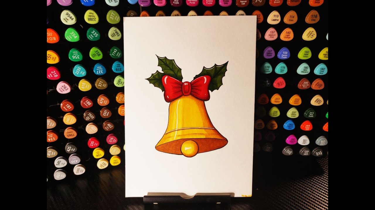 How to Draw a Christmas Bell with Holly   Festive Marker Illustration / Masterful Imprint