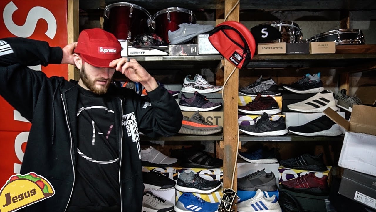 FW17 red Supreme wool campers cap + blue and green supreme beanie