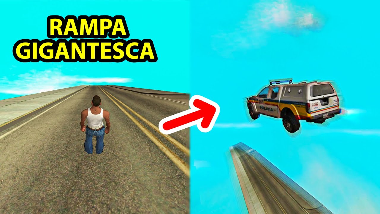 BOTEI UMA MEGA RAMPA GIGANTESCA no GTA San Andreas (Com carros brasileiros)