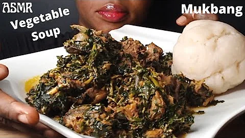 ASMR Delicious Vegetable Soup (Edikaikong) With Goat meat and snails and Fufu Mukbang