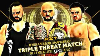 WR3D NXT ricochet Vs strong Vs dunne North American championship triple threat official match card.