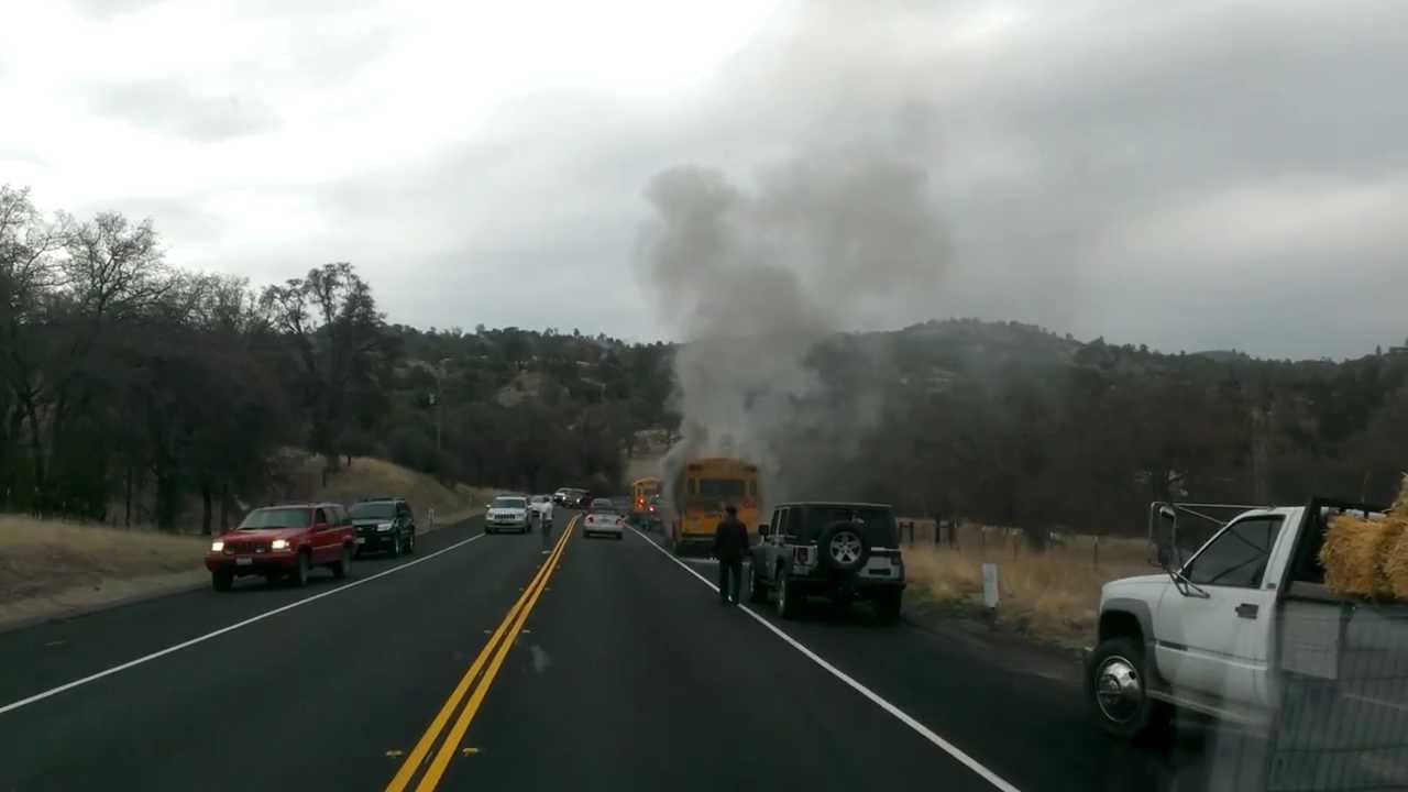 School bus on fire - YouTube