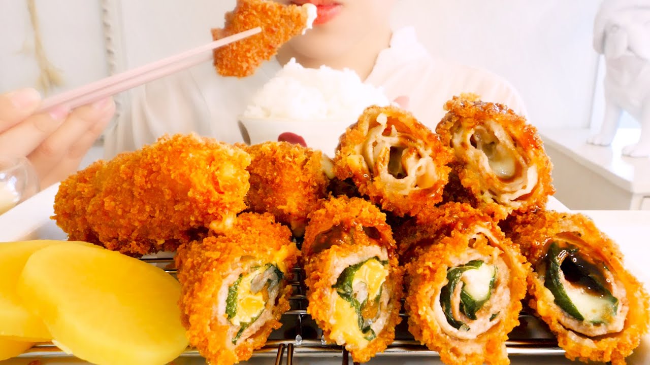 【咀嚼音】豚バラチーズカツとご飯｜Pork rose cheese cutlet Eating Sounds/ASMR/mukbang