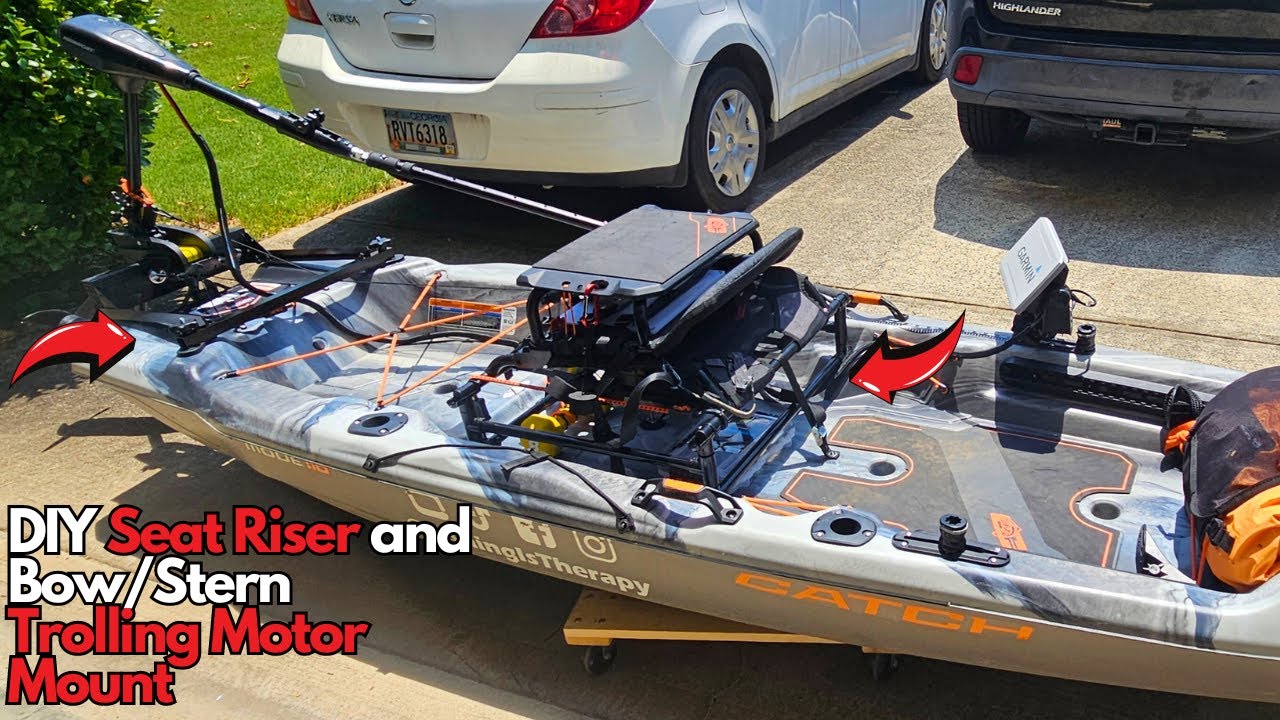 DIY Seat Riser, Trolling Motor Mount, Newport Vessels Trolling Motor on Pelican Catch Mode 110 Kayak
