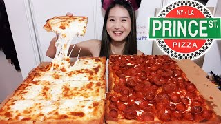 NEW YORK'S FAMOUS PRINCE STREET PIZZA IN LA! Super Cheesy 4 Cheese & Spicy Spring Pie - Mukbang Asmr