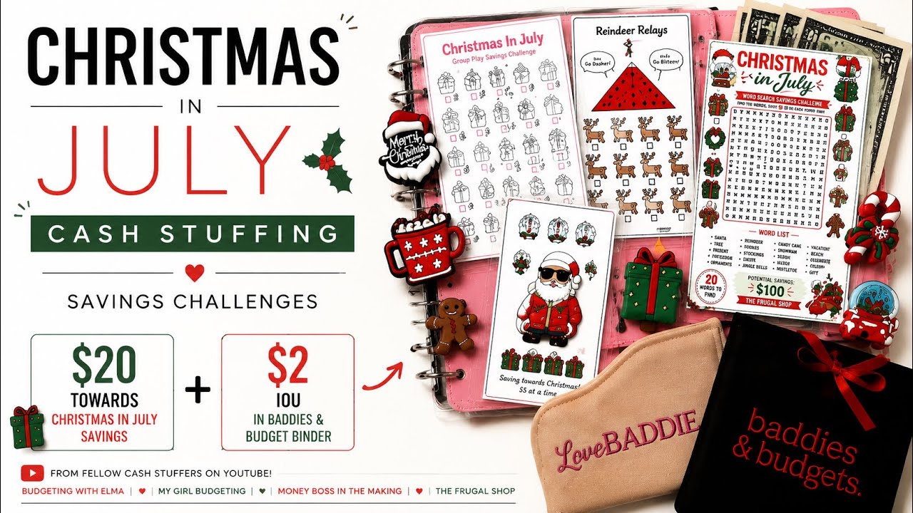 🎄Christmas in July Cash Stuffing | $20 Savings Challenges + $2 Christmas Binder IOU | Budget With Me