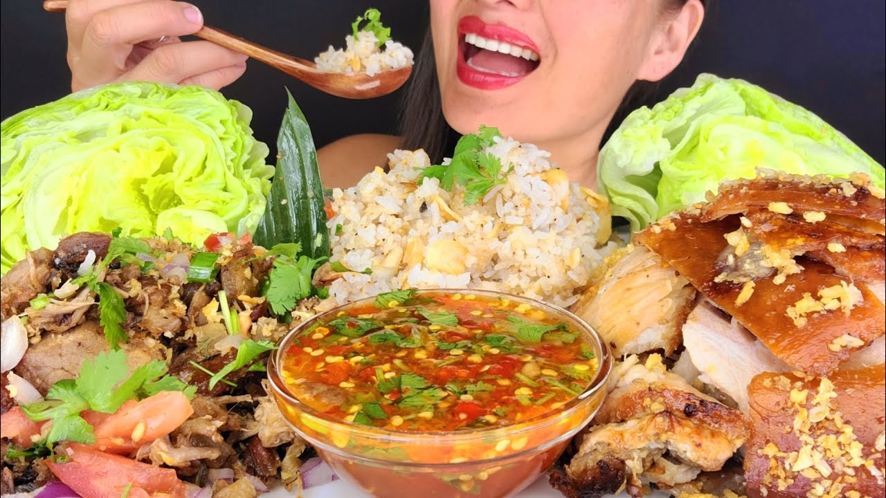 FILIPINO LECHON & SISIG!  ASMR MUKBANG CRUNCHY EATING NOISES BIG BITES NO TALKING