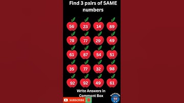 Find 3 pairs of Same Numbers | Only Genius can Find Them #repeatingnumbers #shorts #brainpullups