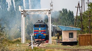 Diesel Locomotive 2Te10M-1258 With A Freight Train On The Kant-Ivanovka Section.