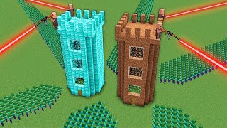 Which TOWER CAN WITHSTAND ZOMBIE ATTACK DIAMOND VS DIRT TOWER in Minecraft  BASE WITH GUNS ! #Florie