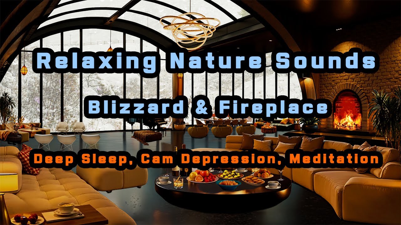 🔴❄️Winter Resort Lounge Ambience | Blizzard & Fireplace | Deep Sleep, Cam Depression, Meditation.