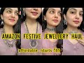 HUGE Affordable Amazon jewellery haul || Silver jewellery under ₹500 || Festive Shopping TRY ON haul