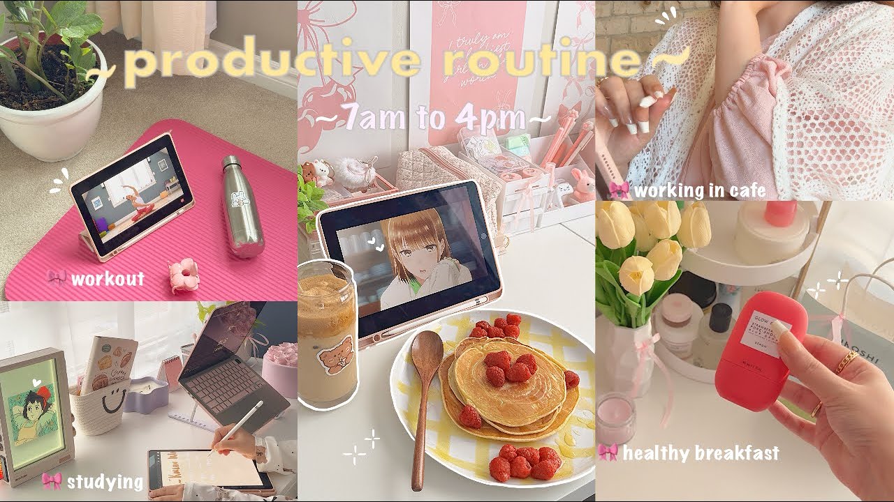 Productive day in my life 🌱✨ 7am to 4pm, studying, work desk setup, morning routine, cleaning