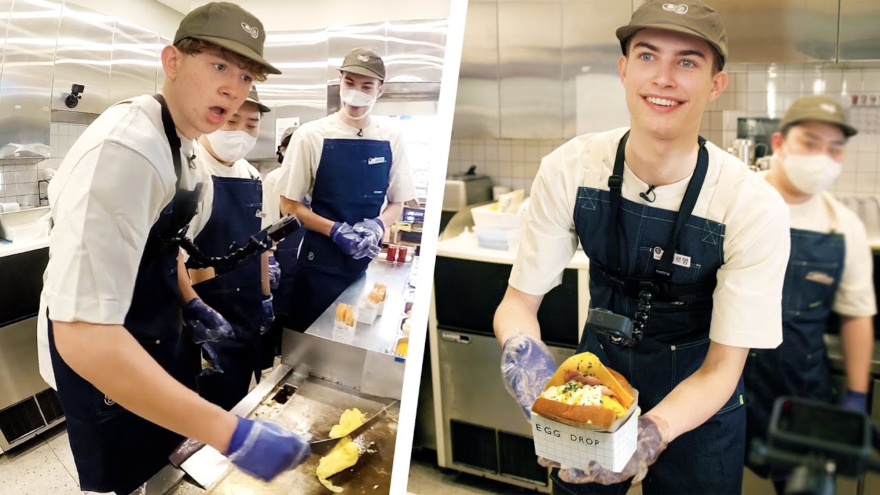 British Students try working at Korean Street Toast Stand!!