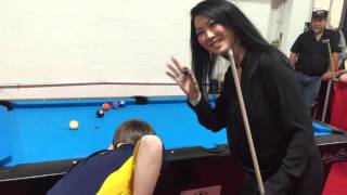 Me playing Jeanette Lee at the 2015 Super Billiards Expo