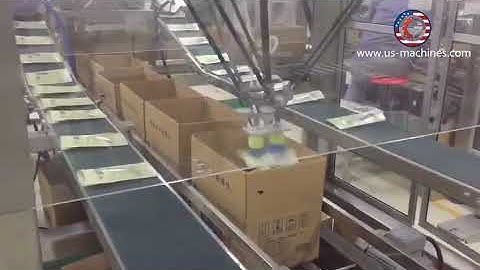 Flexible high speed robot hand sorting carton encasing machine cartoning line