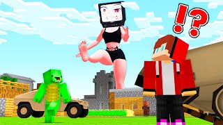 JJ Met GIANT TV GIRL with Mikey in Village! JJ Tru to SAVE MikeyVillage in Minecraft! - Maizen