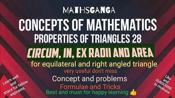 #mathsganga #jeemaths Finding R r r1 r2 r3 and area for equilateral and right angled triangle