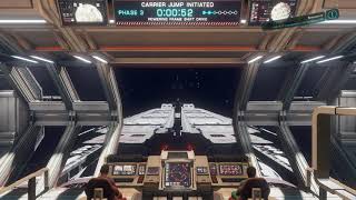 Прыжок Исследовательского флотоносца. Вид с командной рубки. Elite Dangerous. Odyssey.