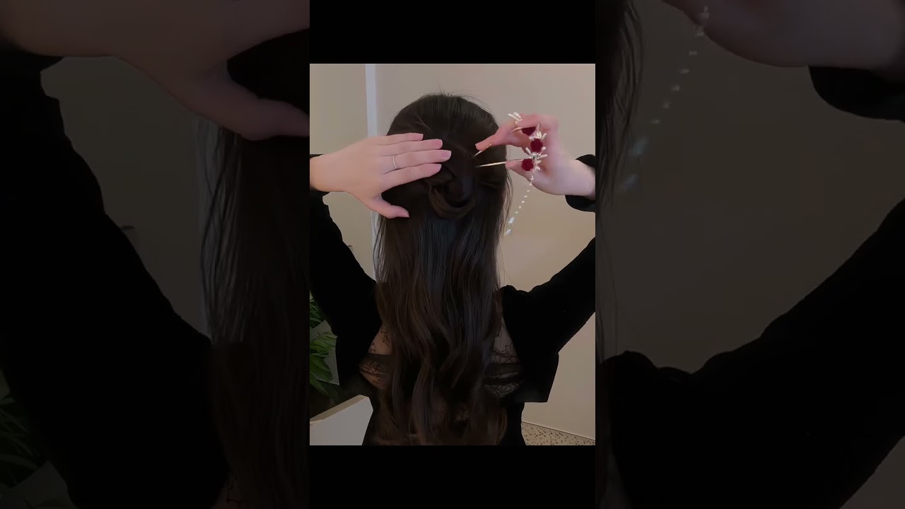 New Chinese style rose pearl tassel U-shaped hairpin paired with fur or coat, stunning&uxurious~