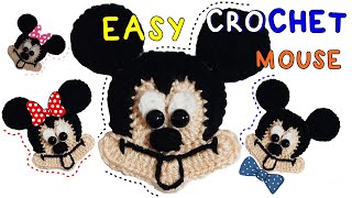 Easy Crochet minnie-mickey mouse applique / Kolay Tığ işi mini-miki fare aplike (Model➧1)  #crochet