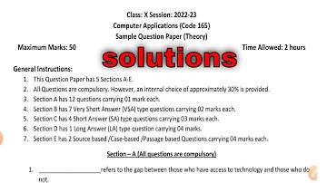 sample paper computer application class 10 2022 23 solutions