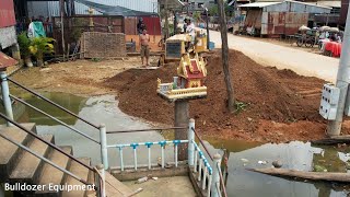 Be Careful !! Amazing Project Bulldozer Komatsu Pushing Soil Delete Water Around House Completed100%