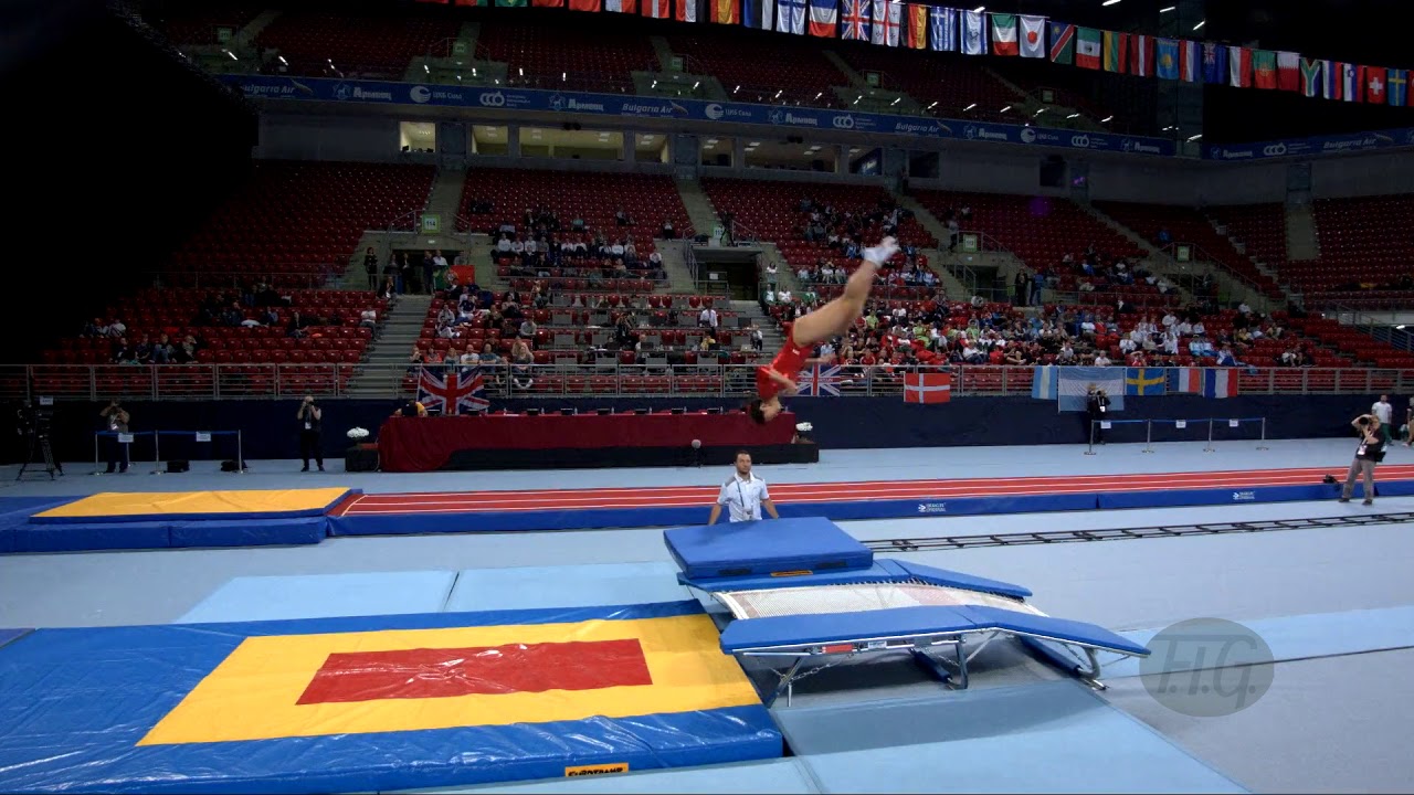Youtube video: PIONTEK Hally (USA) - 2017 Trampoline Worlds, Sofia (BUL) - Qualification Double Mini Routine 2