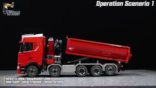 This rare 1/14 5-axle 10×10 metal chassis RC hydraulic dump truck 770S with rear axle lift!