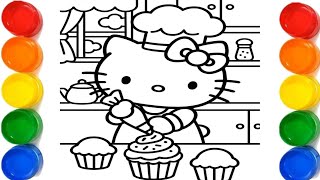 Hello Kitty Make Cupcake Drawing Colouring Painting For Kids Easy Hello Kitty Drawing