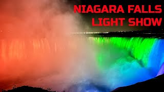 SPECTACULAR NIAGARA FALLS LIGHT SHOW AT NIGHT. CLIFTON HILL.