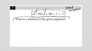 (d - 30)(d + 30) - 7 = -7. What is a solution to the given equation? Net Worth