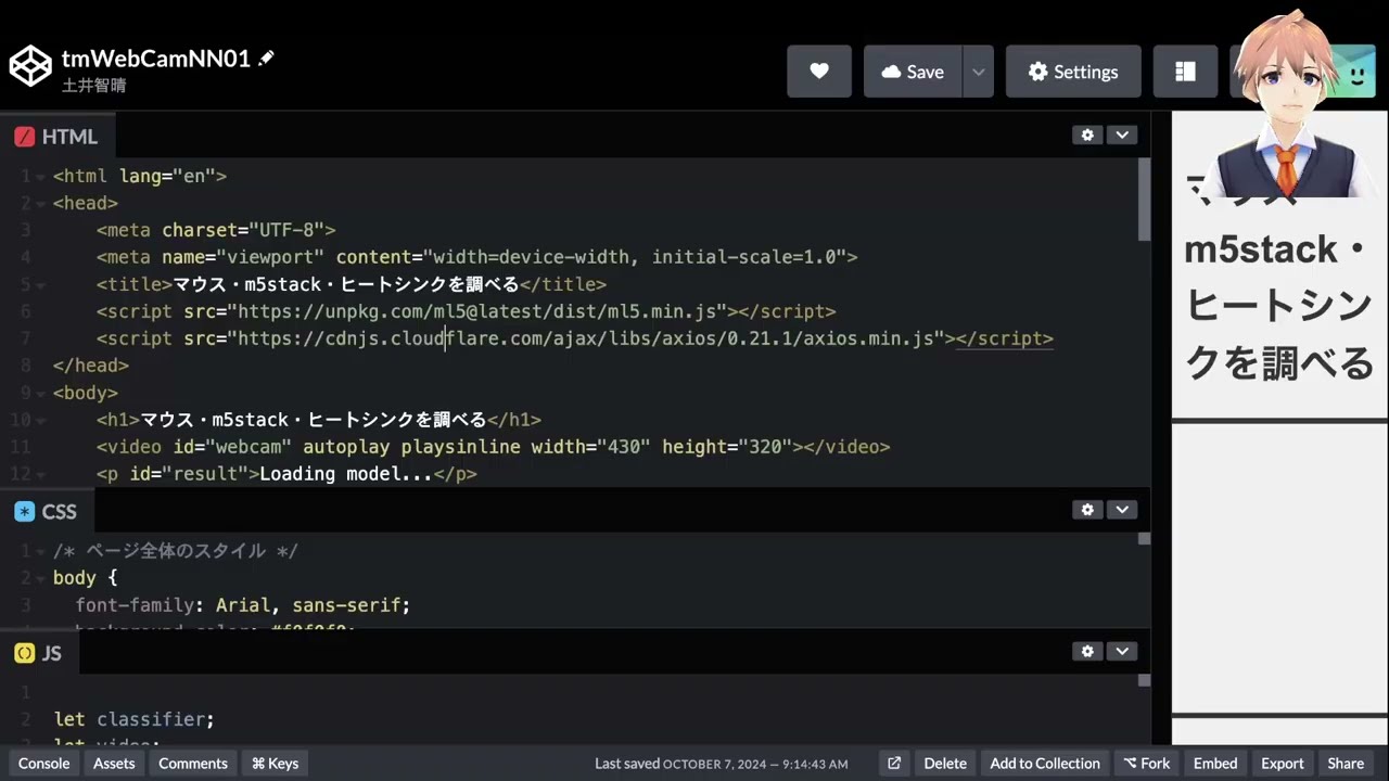 画像を使った機械学習の実践応用-04:Teachable MachineのNNをCodePenを