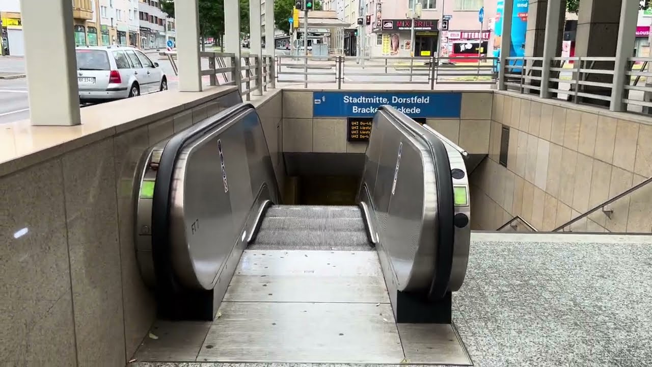 Dortmund, Germany. 8x KONE escalator ride at Ostentor Stadtbahn Station with a walk along platform