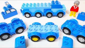 Learn Colors + Vehicles with BLUE Duplo Building Blocks Toys for Children