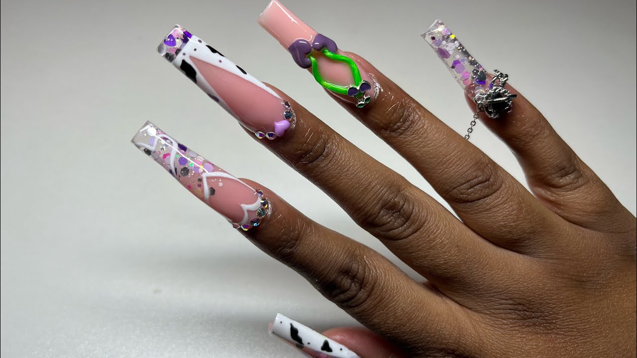 PURPLE VALENTINES NAILS| 3D HEART CHERRIES| V FRENCH TIPS| ACRYLIC APPLICATION 💜🍒✨