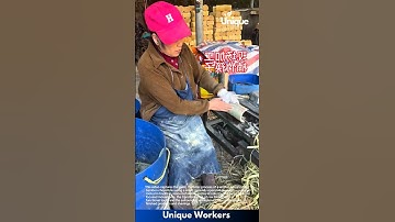 Making bamboo chopsticks by hand: woman making bamboo chopsticks by hand