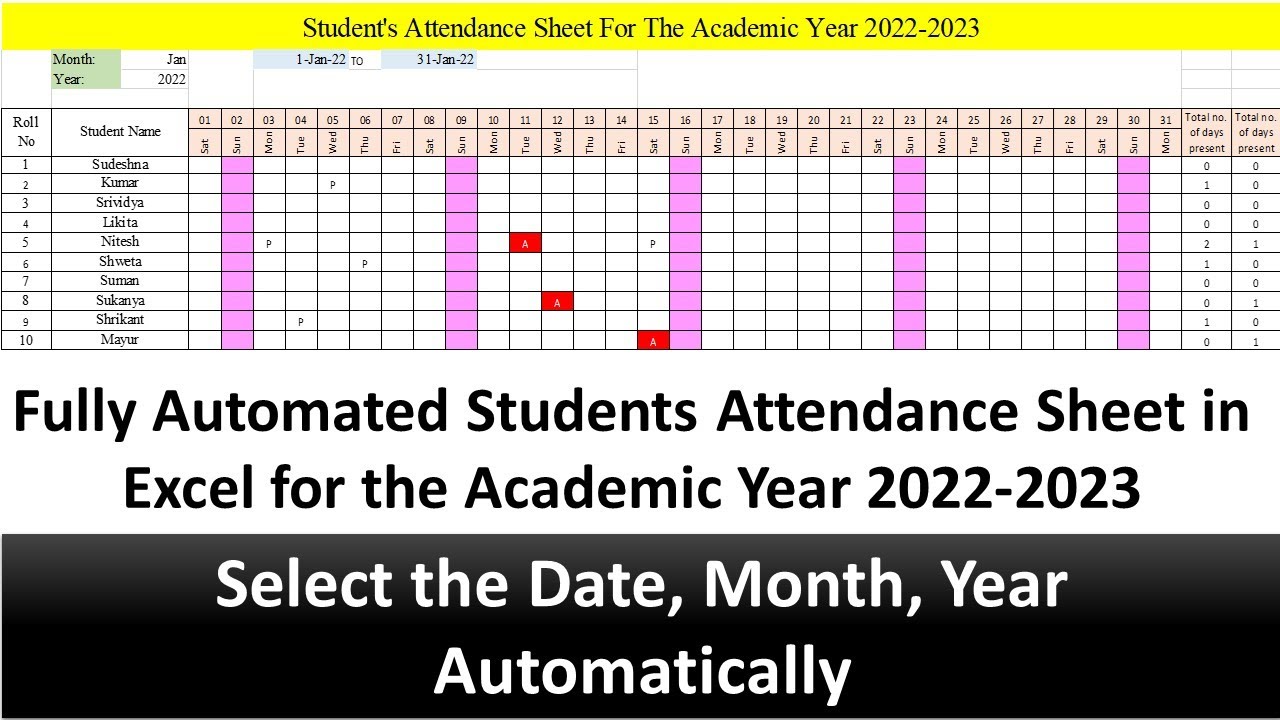 How To Create Fully Automated Attendance Sheet In Excel Change The How To Create Fully Automated Attendance Sheet In Excel Change The
