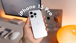 iPhone 15 pro white titanium ASMR unboxing ☁️  camera test + accessories + setup