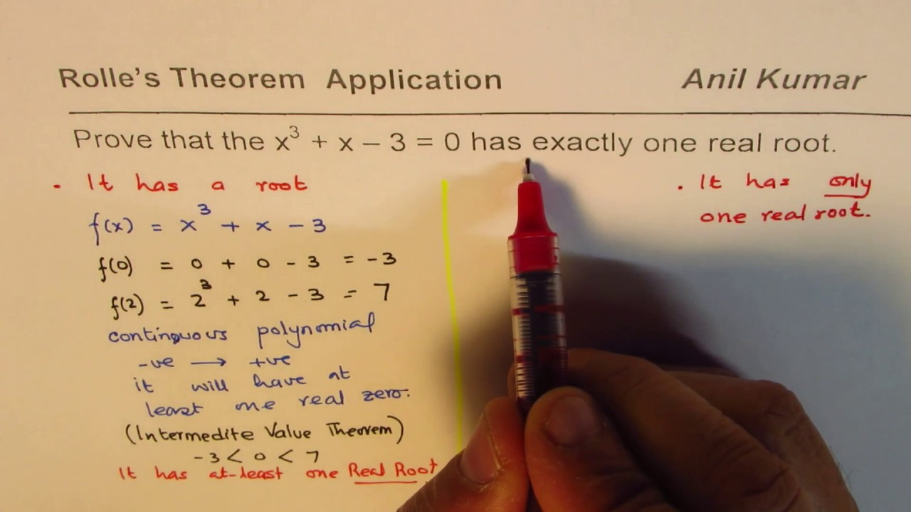 Rolle'S Theorem To Prove Exactly One Root For Cubic Function Ap Calculus