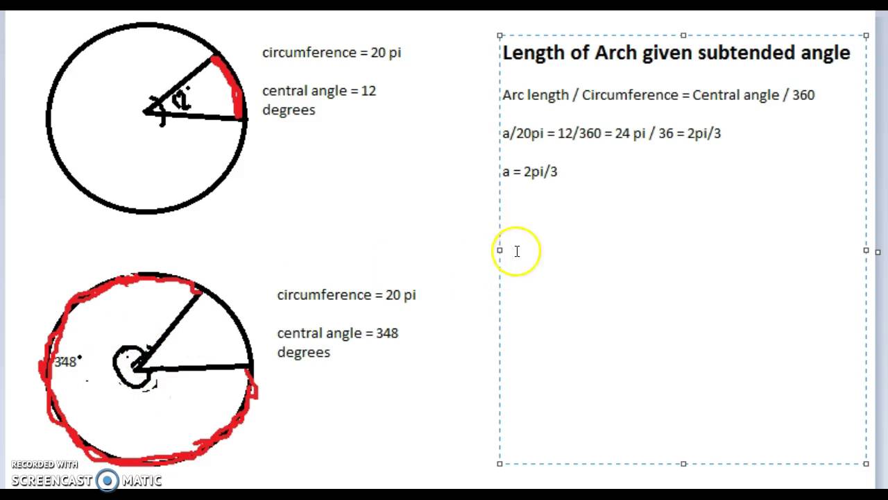 length of arc given subtended angle youtube formula to find central angle of a pie chart